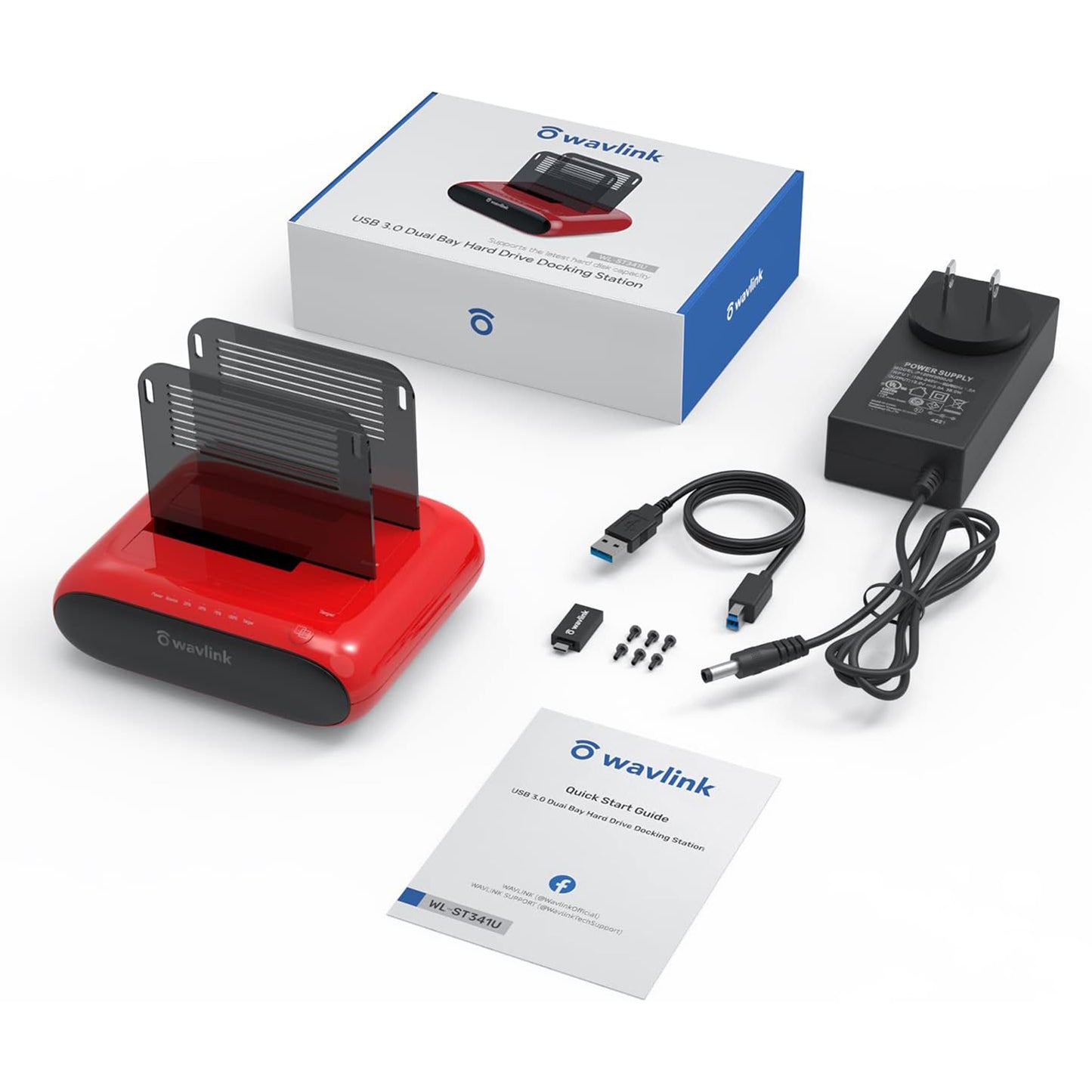 WAVLINK ST341U USB 3.0 to SATA I / II / III Dual Bay External Hard Drive Enclosure Docking Station for 2.5 / 3.5 inch SATA HDD SSD