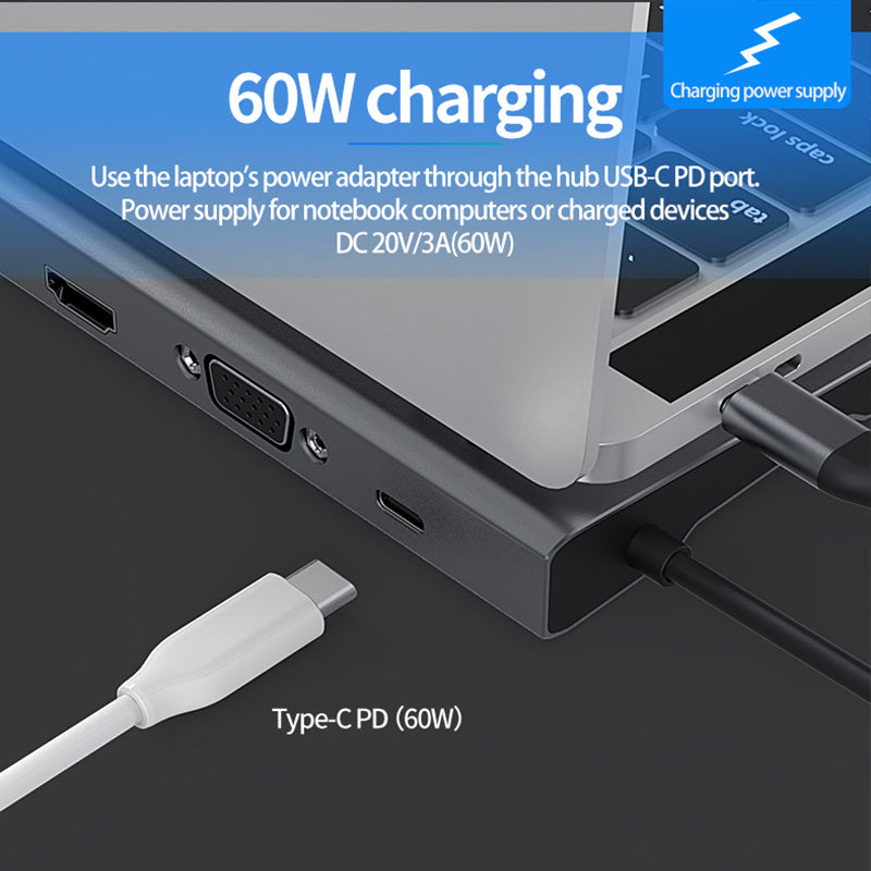 BLUEENDLESS HC1101 Type-C Aluminum Alloy Hub 11-in-1 Docking Station Splitter Dual HD Ports Expander Adapter