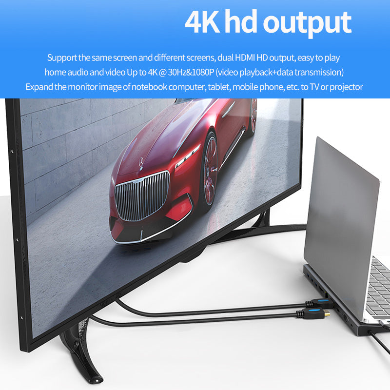 BLUEENDLESS HC1101 Type-C Aluminum Alloy Hub 11-in-1 Docking Station Splitter Dual HD Ports Expander Adapter