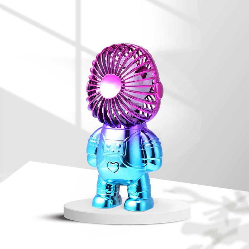 Electroplating Astronaut ABS Mini Handheld Desktop Fan Summer Fan Cooler with Gradient Light