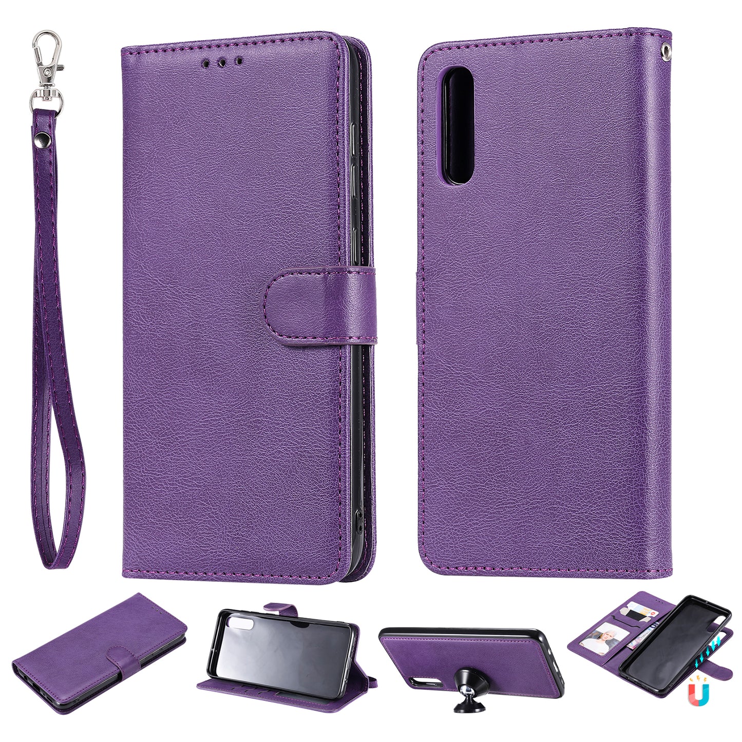For Samsung Galaxy A50 / A50s / A30s KT Leather Series-3 Detachable 2-in-1 Phone Case PU Leather Stand Wallet Cover with Strap