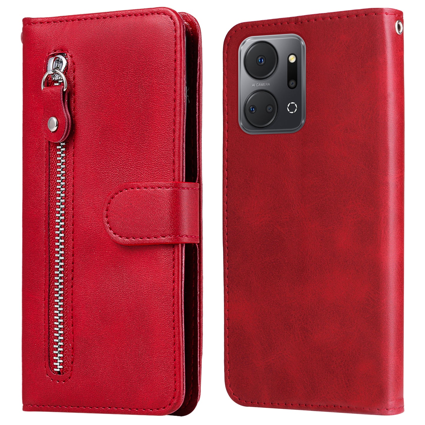 For Honor X7a 5G Zipper Pocket Leather Phone Cover Calf Texture Stand Wallet Phone Case