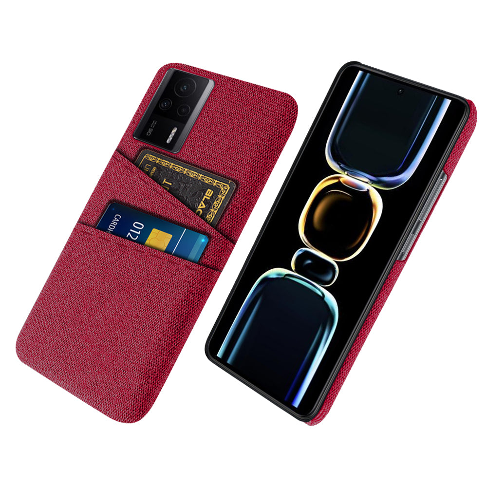 For Xiaomi Redmi K60E 5G Hard PC + Cloth Phone Case Shockproof Non-Slip Protective Cover with 2 Card Slots
