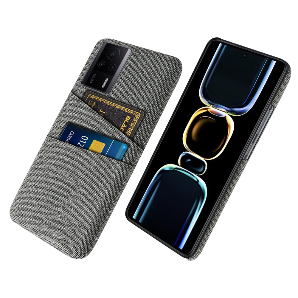 For Xiaomi Redmi K60E 5G Hard PC + Cloth Phone Case Shockproof Non-Slip Protective Cover with 2 Card Slots