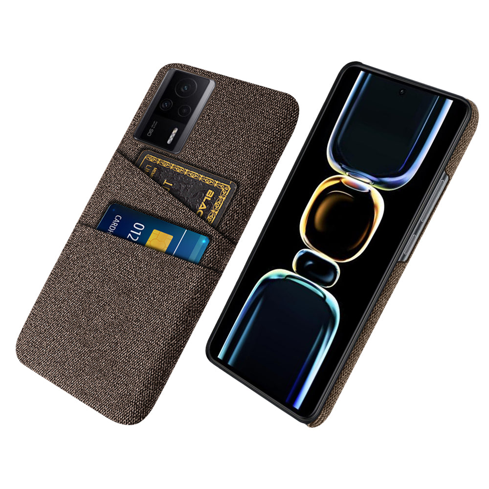 For Xiaomi Redmi K60E 5G Hard PC + Cloth Phone Case Shockproof Non-Slip Protective Cover with 2 Card Slots