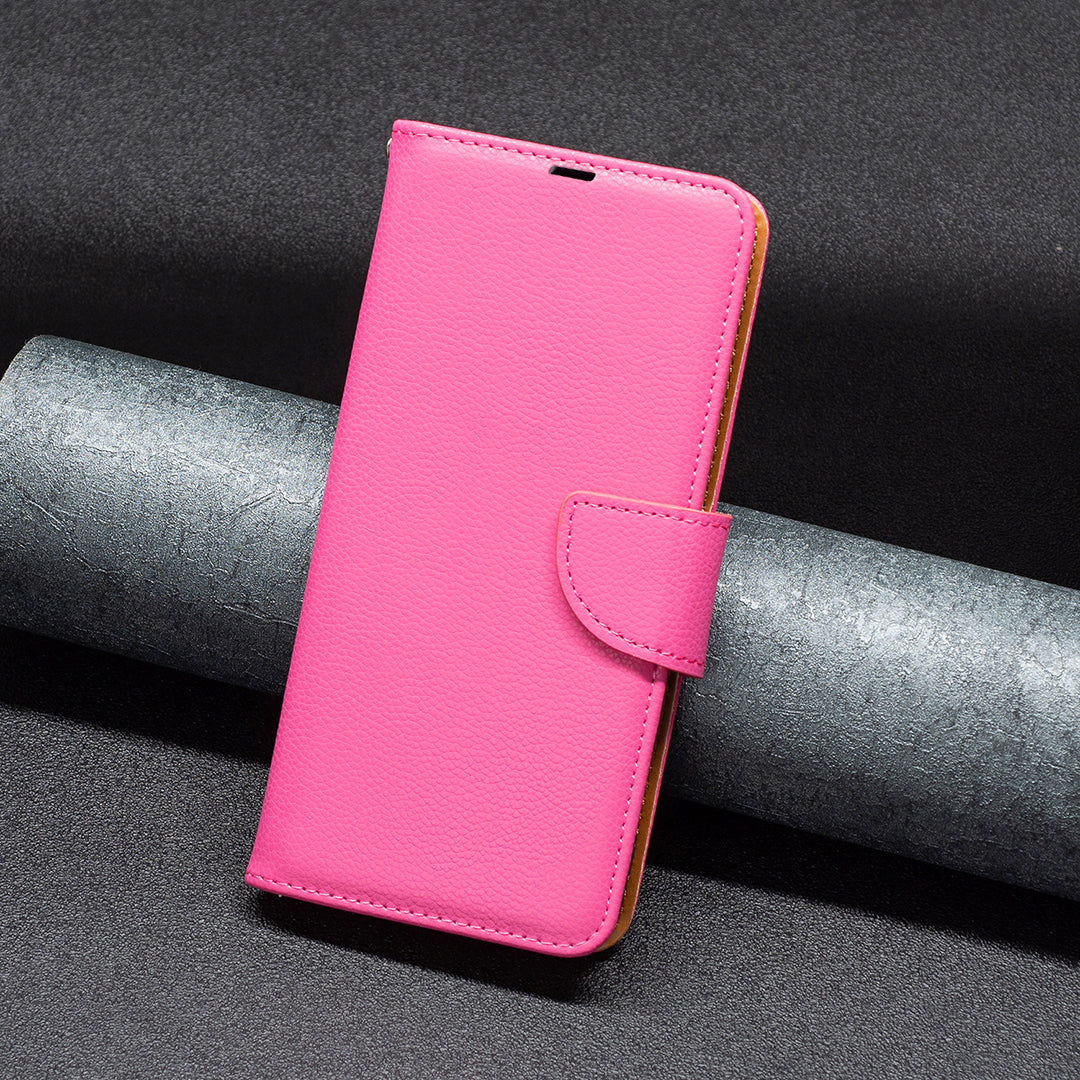 Wallet Cover for Xiaomi Redmi Note 12 4G PU Leather Litchi Texture Flip Stand Phone Case with Strap