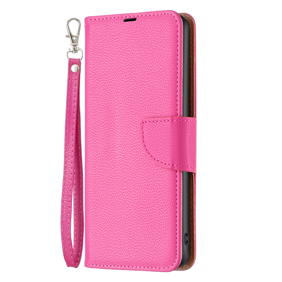 Wallet Cover for Xiaomi Redmi Note 12 4G PU Leather Litchi Texture Flip Stand Phone Case with Strap