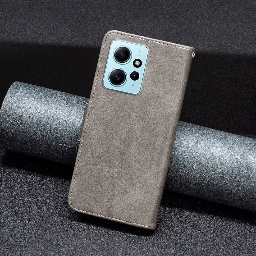 Wallet Shell for Xiaomi Redmi Note 12 4G Solid Color Shockproof Stand Case Textured PU Leather Phone Cover