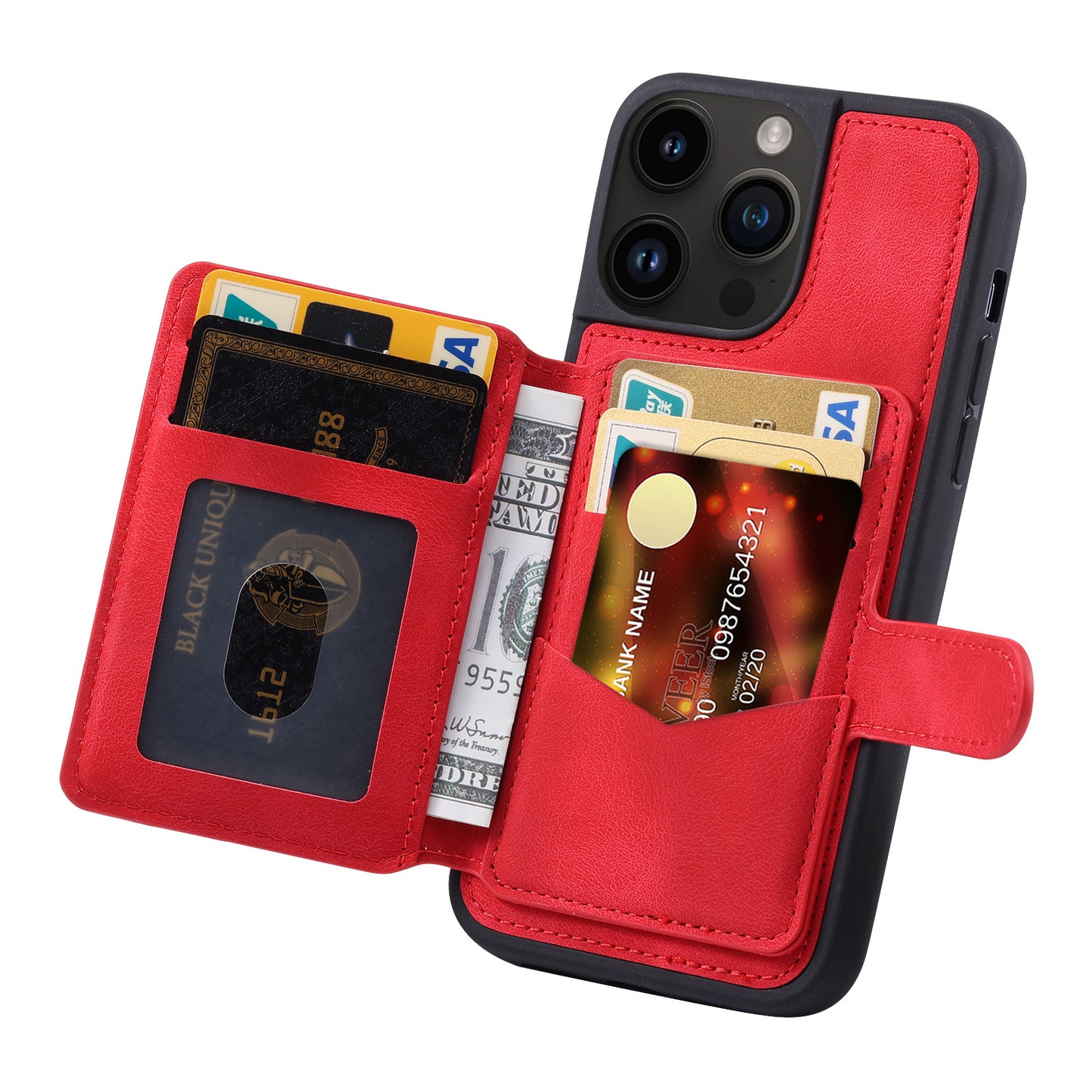 For iPhone 14 Pro Max Phone Wallet Case RFID Blocking Leather Coated TPU Kickstand Cover