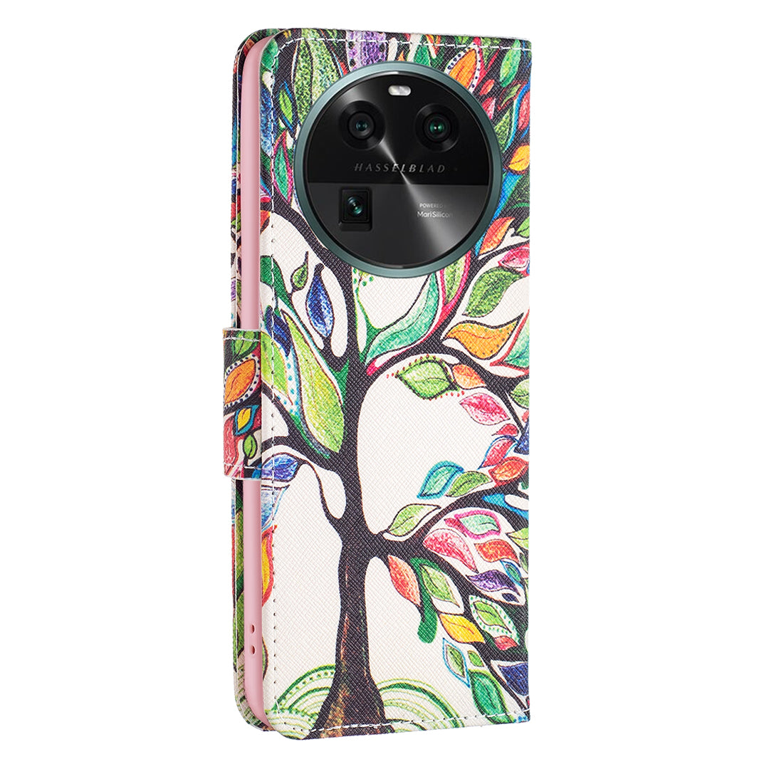 For Oppo Find X6 5G Pattern Printing Full Protection Phone Case PU Leather Wallet Flip Stand Shell