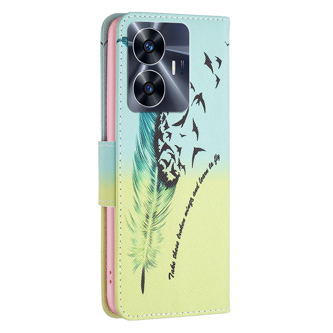For Realme C55 Pattern Printing Phone Case Full Protection PU Leather Wallet Shell with Stand