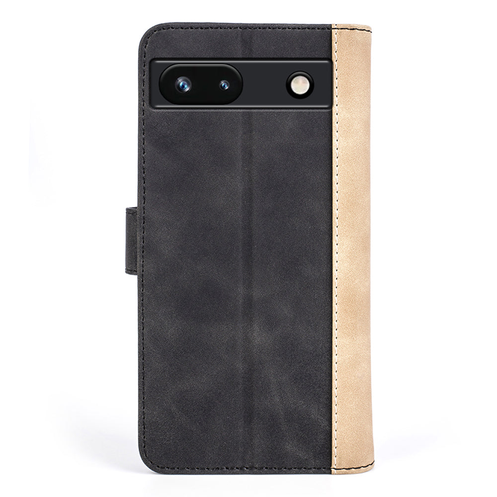 For Google Pixel 7a Leather Wallet Shockproof Phone Cover Dual Color Splicing Flip Stand Case