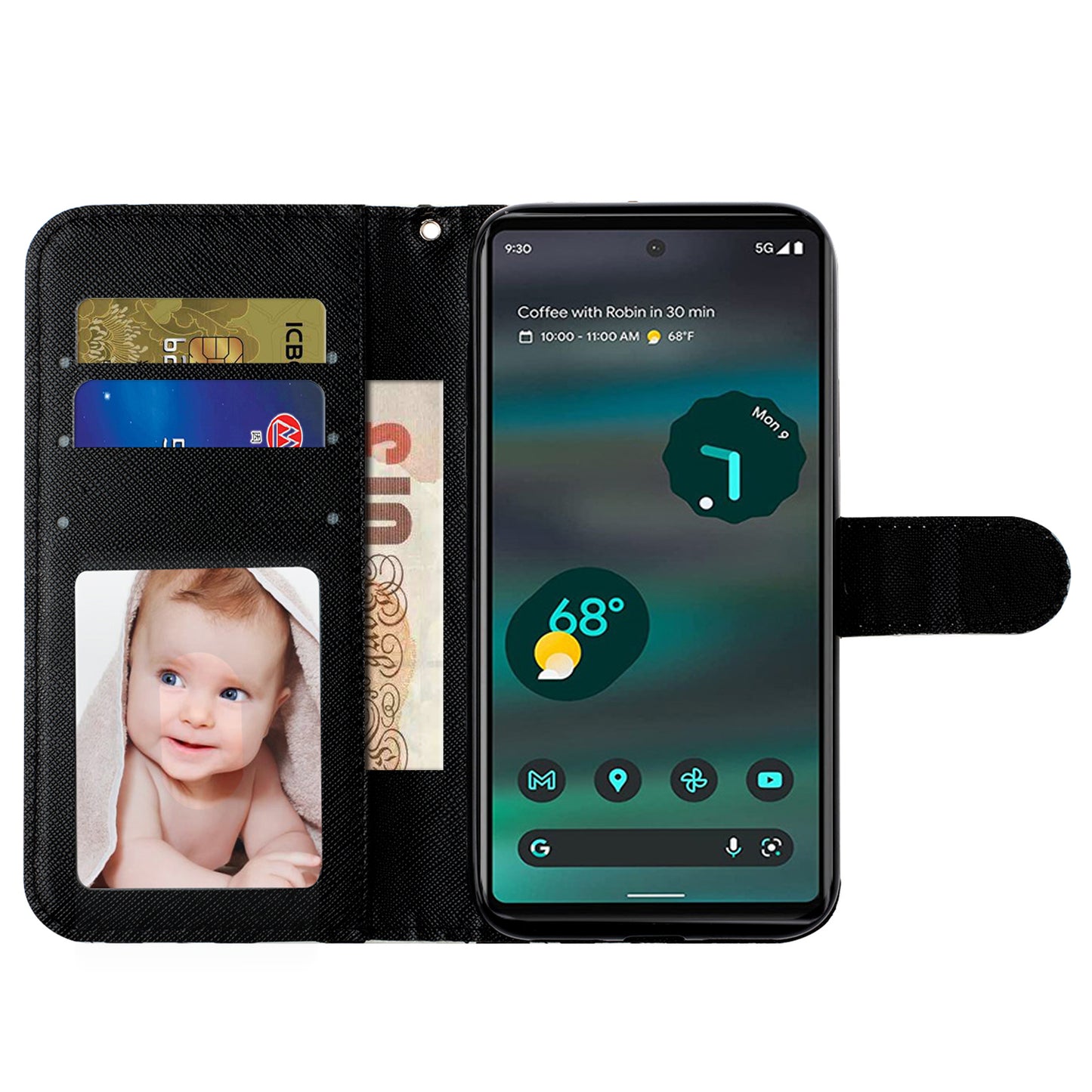 For Google Pixel 7 5G PU Leather Flip Wallet Case 3D Pattern Printing Stand Phone Cover with Strap