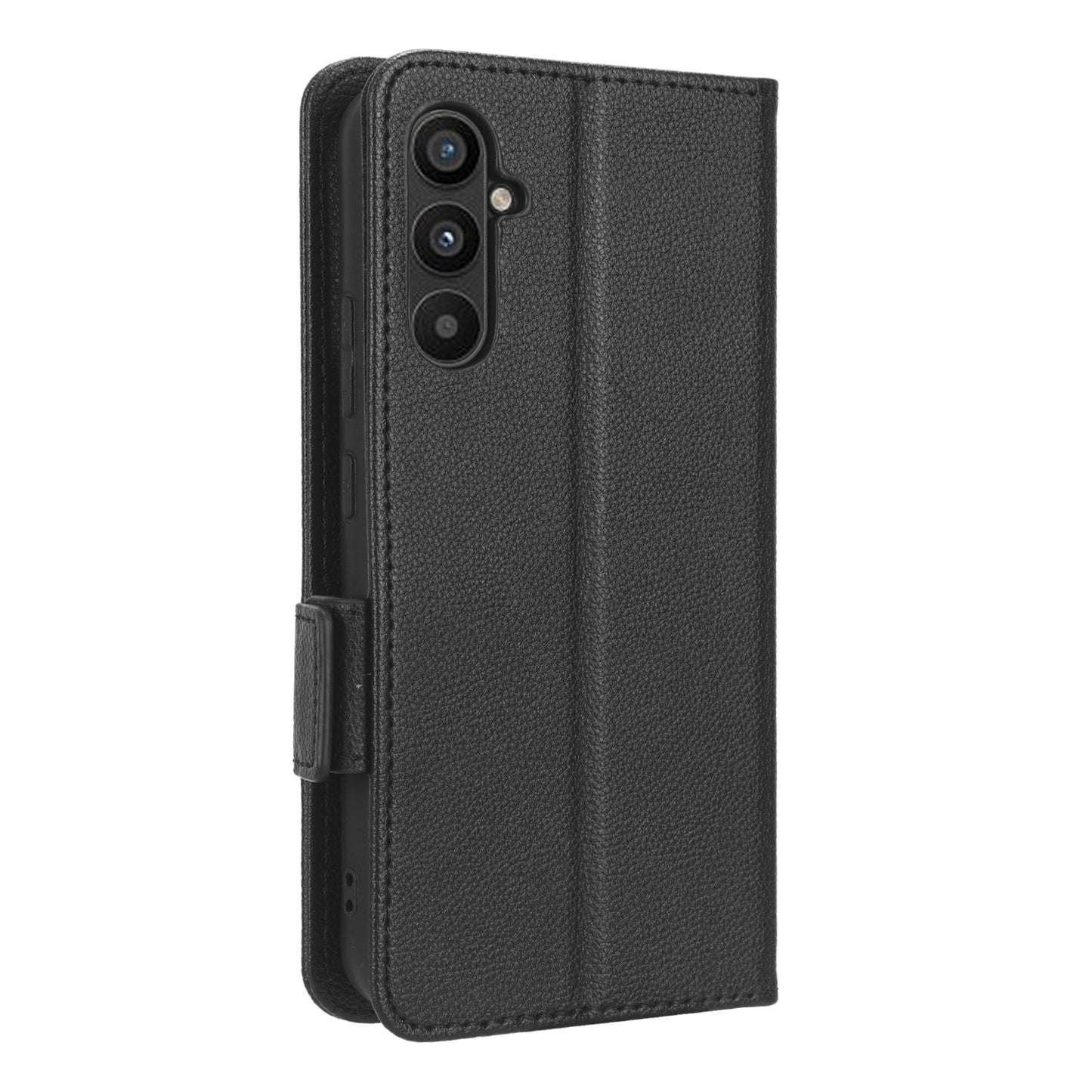 For Samsung Galaxy M14 5G Dual Magnetic Clasp Cover Wallet Stand Litchi Texture PU Leather+TPU Phone Case