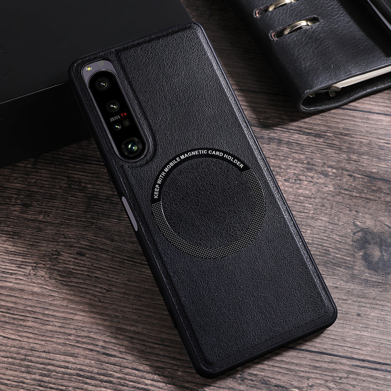 For Sony Xperia 10 V Magnetic Phone Case Leather Coated PC+TPU Cover Compatible with MagSafe
