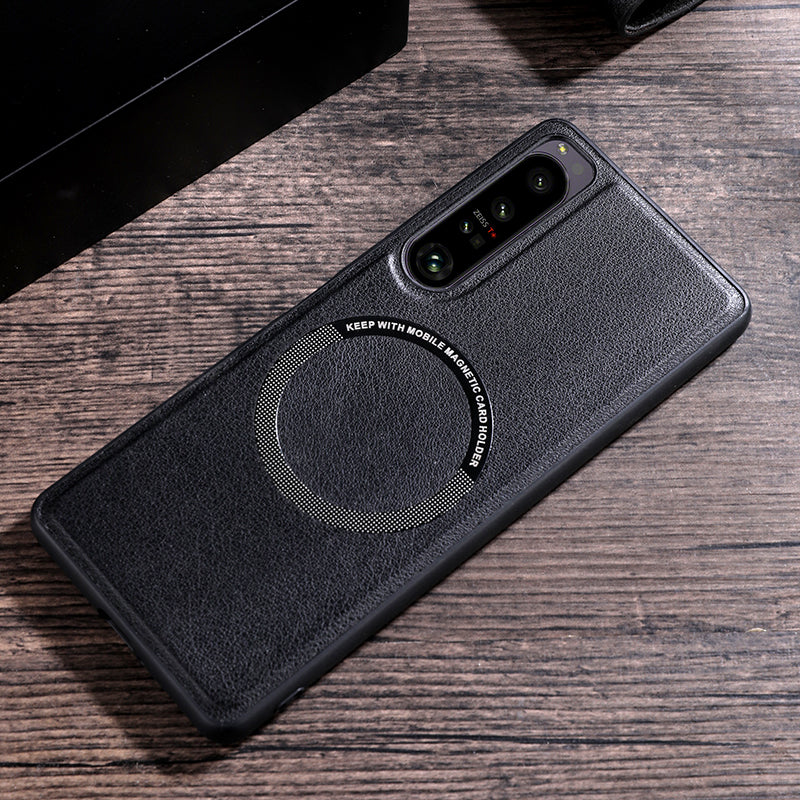 For Sony Xperia 10 V Magnetic Phone Case Leather Coated PC+TPU Cover Compatible with MagSafe