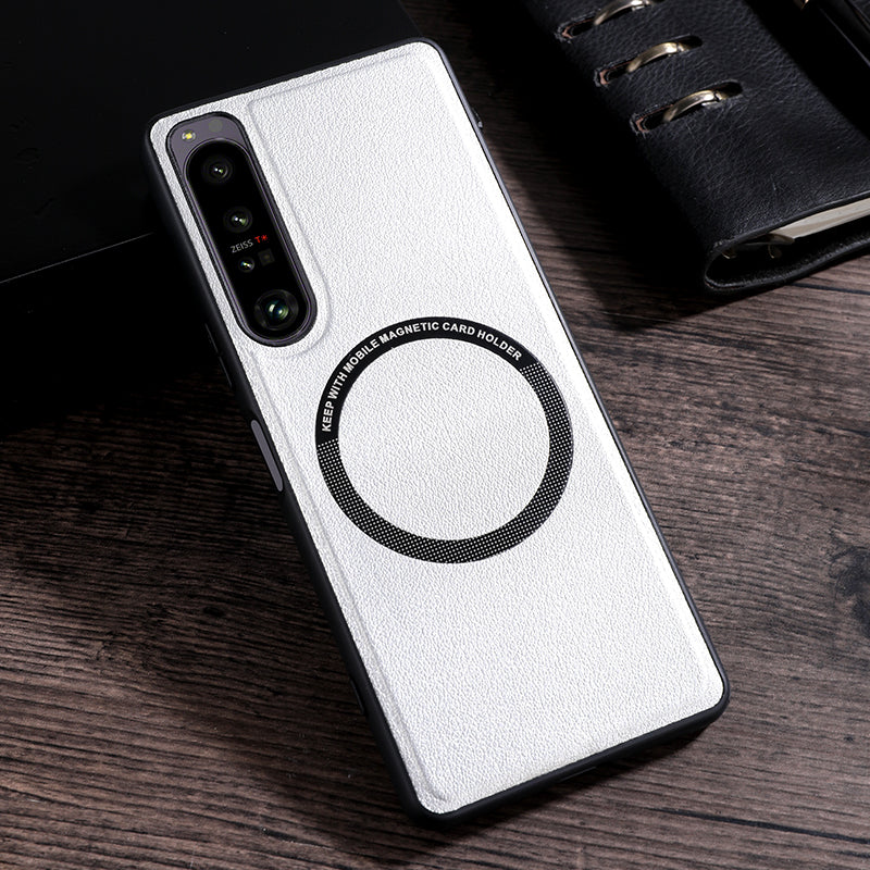 For Sony Xperia 10 V Magnetic Phone Case Leather Coated PC+TPU Cover Compatible with MagSafe