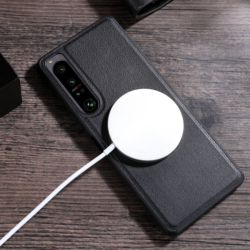 For Sony Xperia 10 V Magnetic Phone Case Leather Coated PC+TPU Cover Compatible with MagSafe