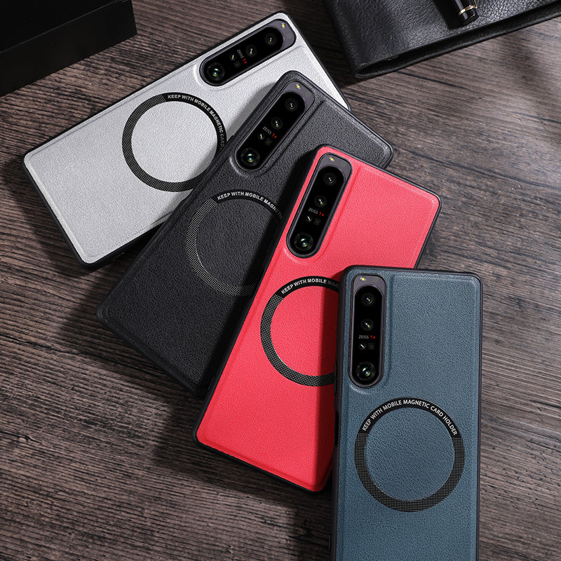 For Sony Xperia 10 V Magnetic Phone Case Leather Coated PC+TPU Cover Compatible with MagSafe