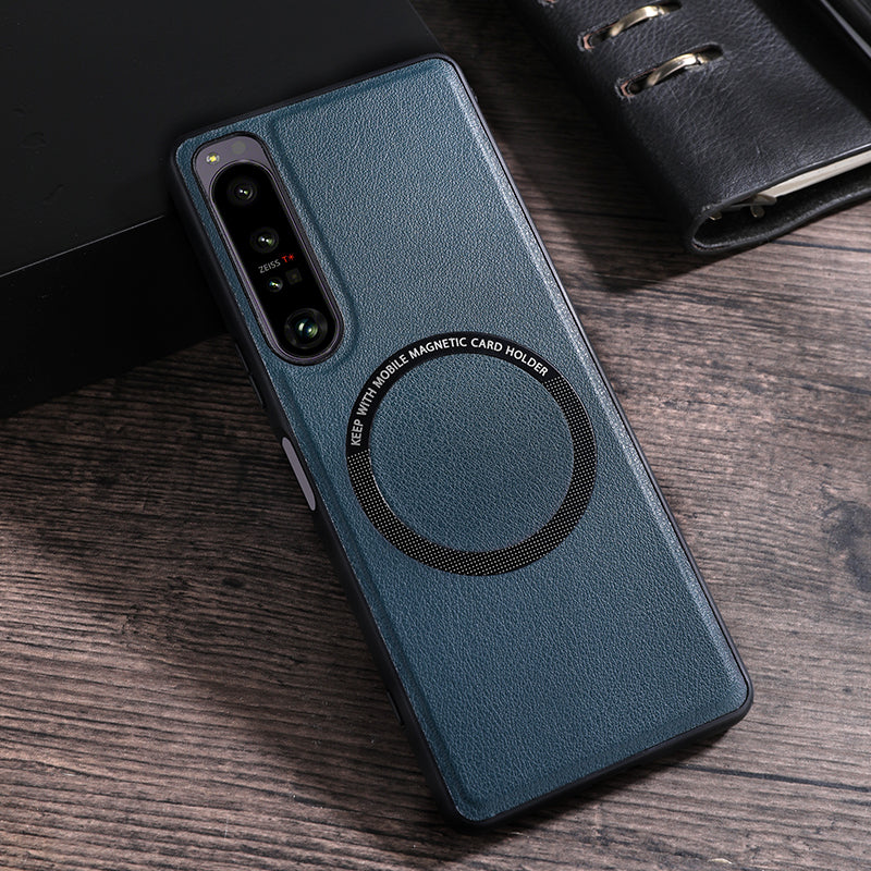For Sony Xperia 10 V Magnetic Phone Case Leather Coated PC+TPU Cover Compatible with MagSafe