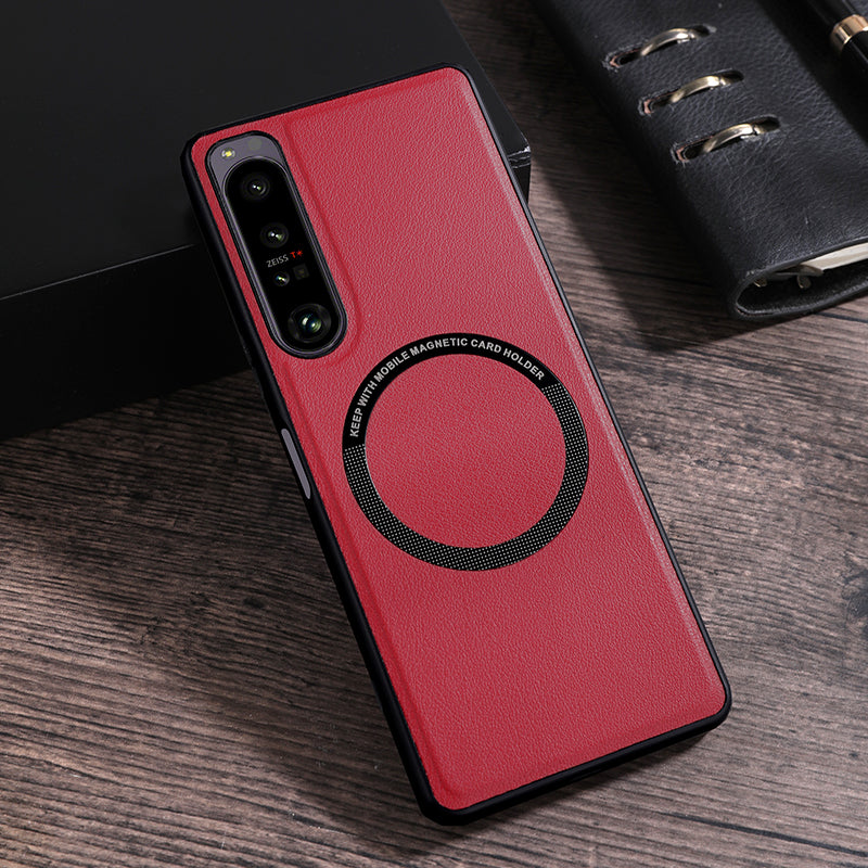 For Sony Xperia 10 V Magnetic Phone Case Leather Coated PC+TPU Cover Compatible with MagSafe