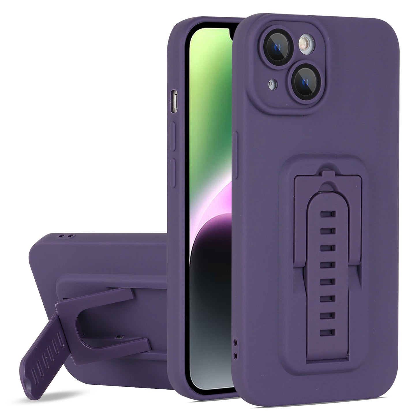 For iPhone 14 Plus Hard PC+TPU Phone Cover Adjustable Kickstand Phone Case with Glass Camera Film