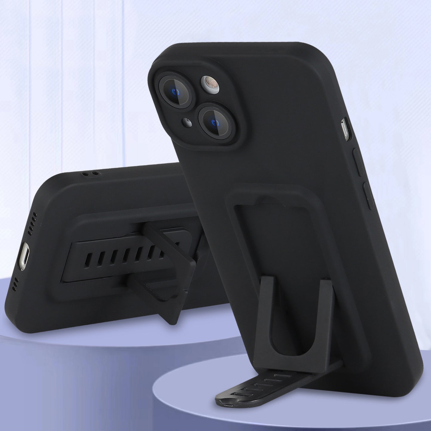 For iPhone 14 Plus Hard PC+TPU Phone Cover Adjustable Kickstand Phone Case with Glass Camera Film