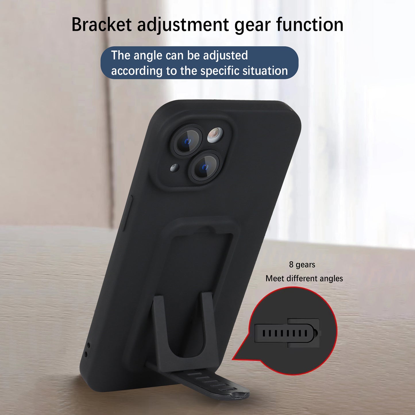 For iPhone 14 Plus Hard PC+TPU Phone Cover Adjustable Kickstand Phone Case with Glass Camera Film