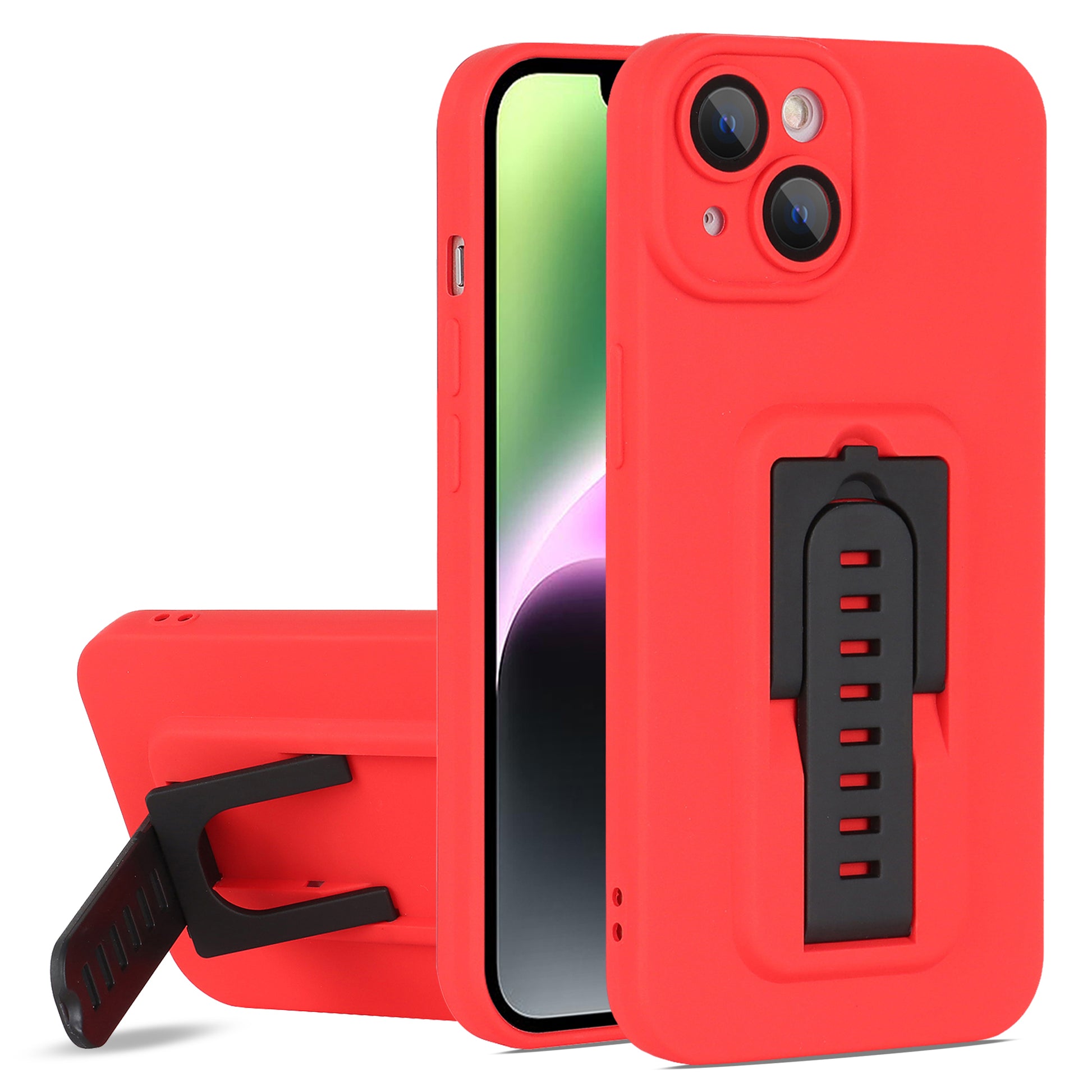 For iPhone 14 Plus Hard PC+TPU Phone Cover Adjustable Kickstand Phone Case with Glass Camera Film