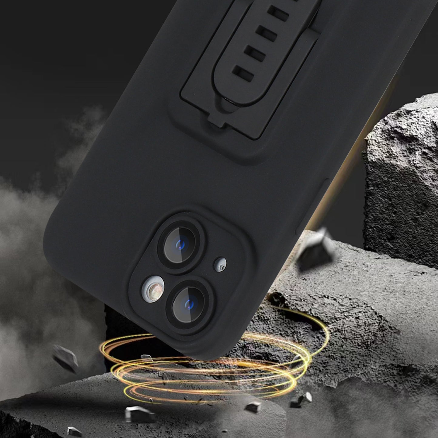 For iPhone 14 Plus Hard PC+TPU Phone Cover Adjustable Kickstand Phone Case with Glass Camera Film