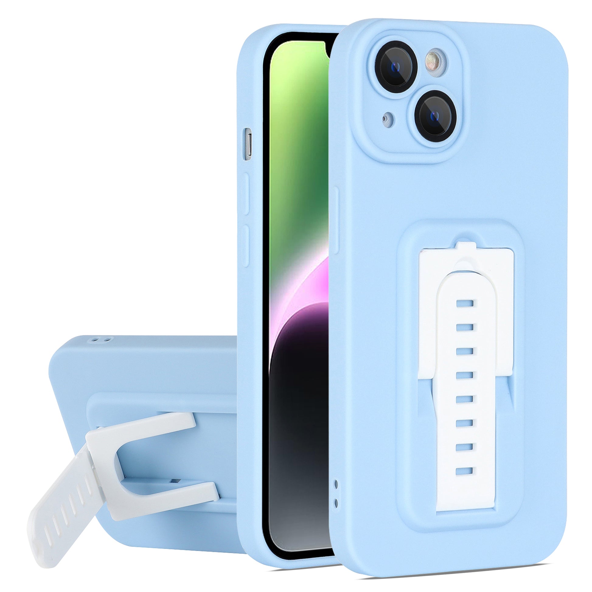 For iPhone 14 Plus Hard PC+TPU Phone Cover Adjustable Kickstand Phone Case with Glass Camera Film
