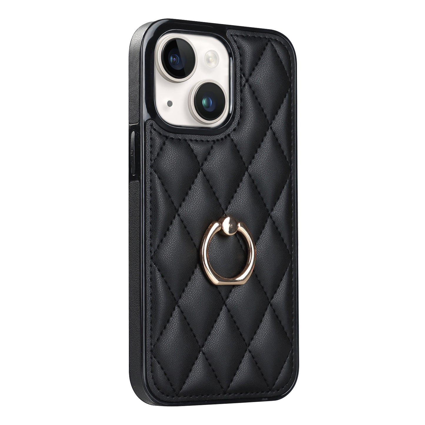 For iPhone 13 mini 5.4 inch Anti-Scratch Phone Cover Stitching Rhombus PU Leather+TPU Phone Case with Ring Holder Kickstand