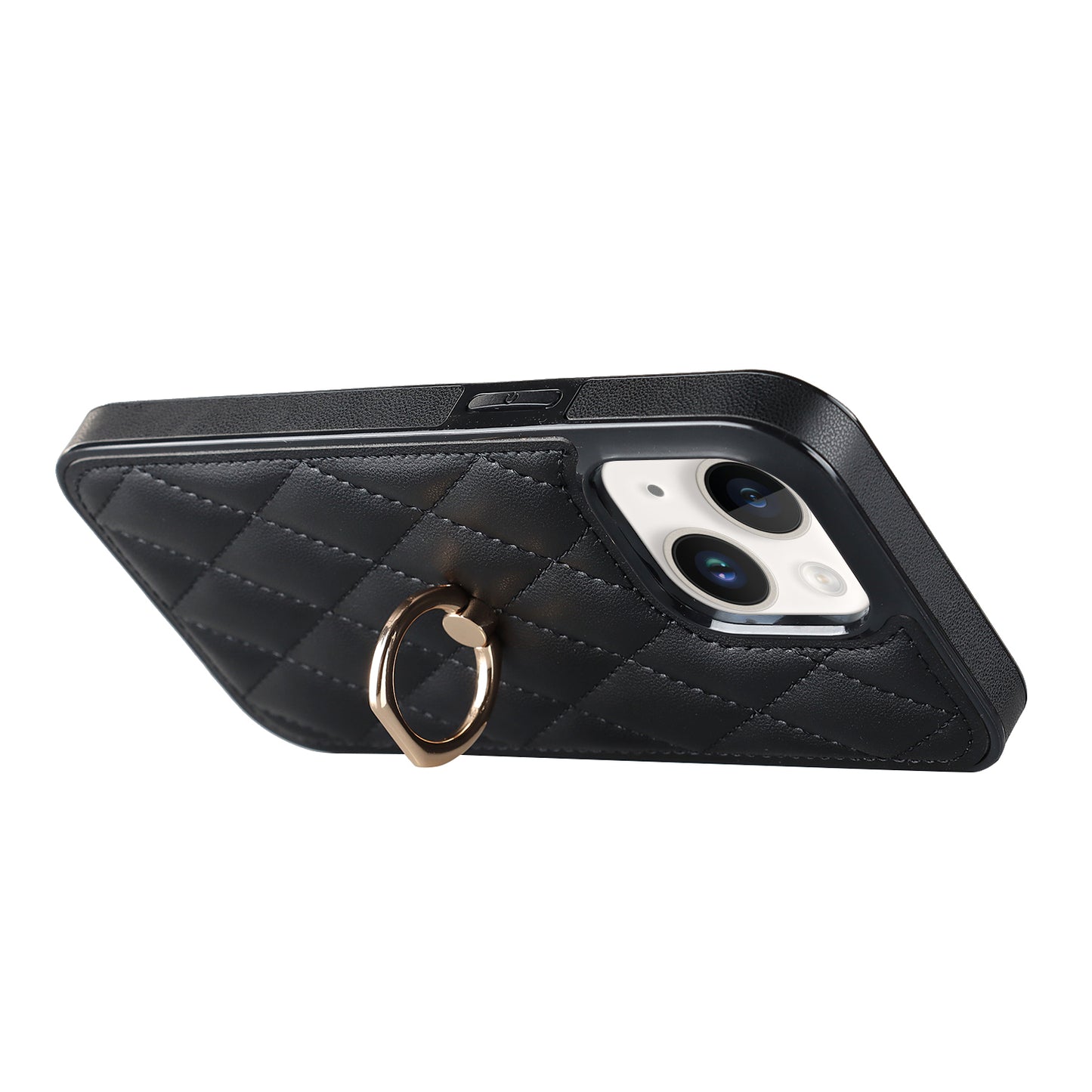 For iPhone 13 mini 5.4 inch Anti-Scratch Phone Cover Stitching Rhombus PU Leather+TPU Phone Case with Ring Holder Kickstand