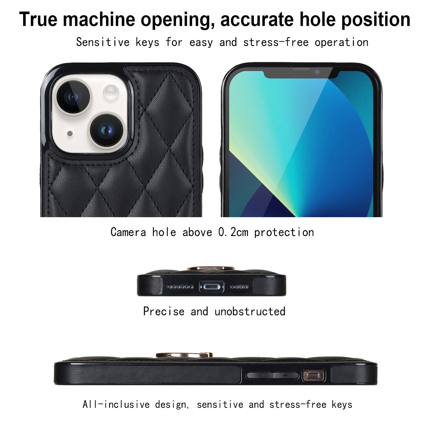 For iPhone 13 mini 5.4 inch Anti-Scratch Phone Cover Stitching Rhombus PU Leather+TPU Phone Case with Ring Holder Kickstand