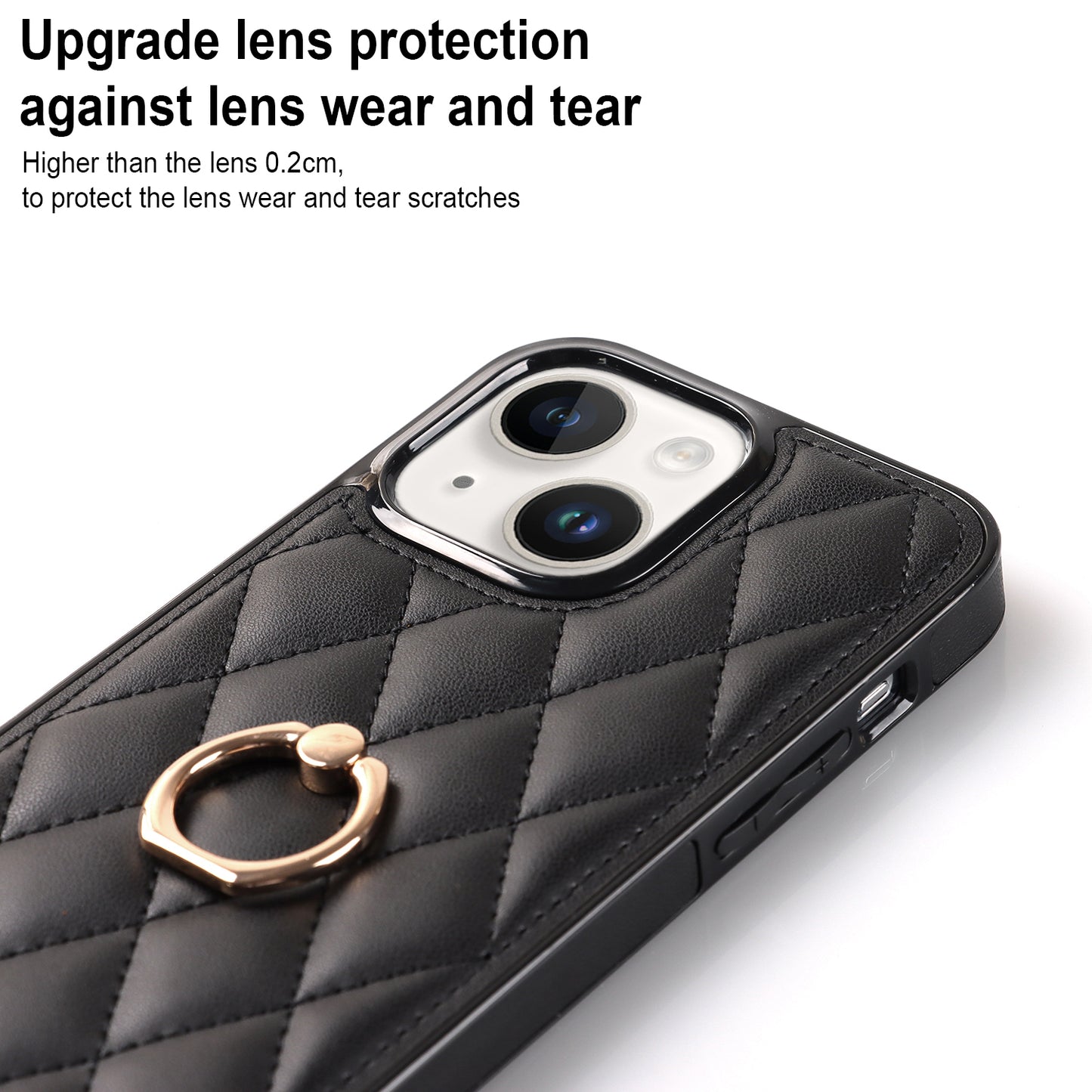 For iPhone 13 mini 5.4 inch Anti-Scratch Phone Cover Stitching Rhombus PU Leather+TPU Phone Case with Ring Holder Kickstand