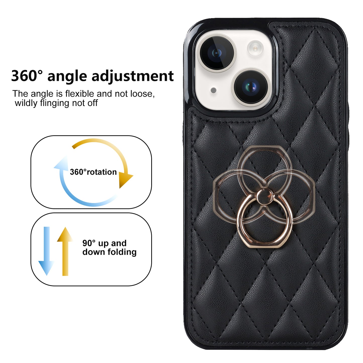 For iPhone 13 mini 5.4 inch Anti-Scratch Phone Cover Stitching Rhombus PU Leather+TPU Phone Case with Ring Holder Kickstand