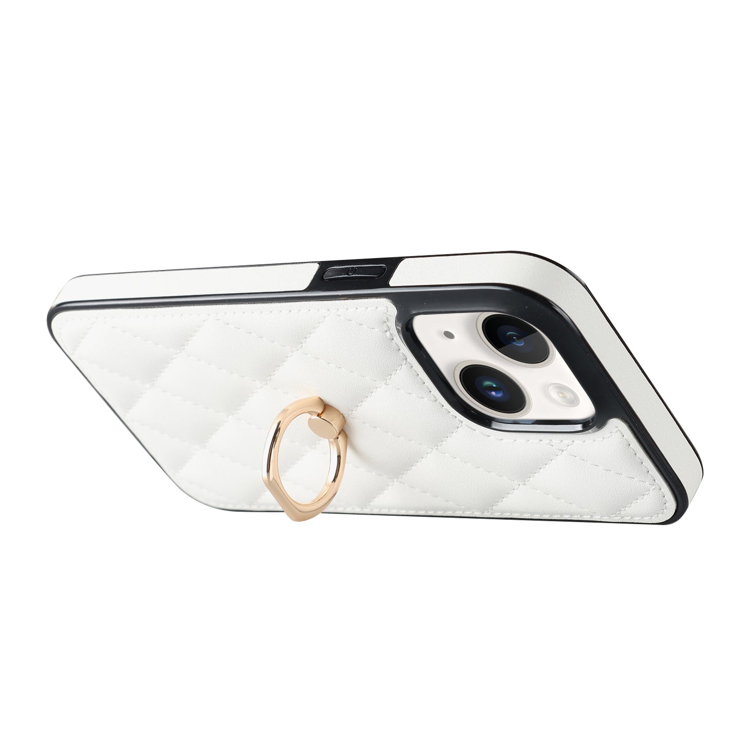 For iPhone 13 mini 5.4 inch Anti-Scratch Phone Cover Stitching Rhombus PU Leather+TPU Phone Case with Ring Holder Kickstand