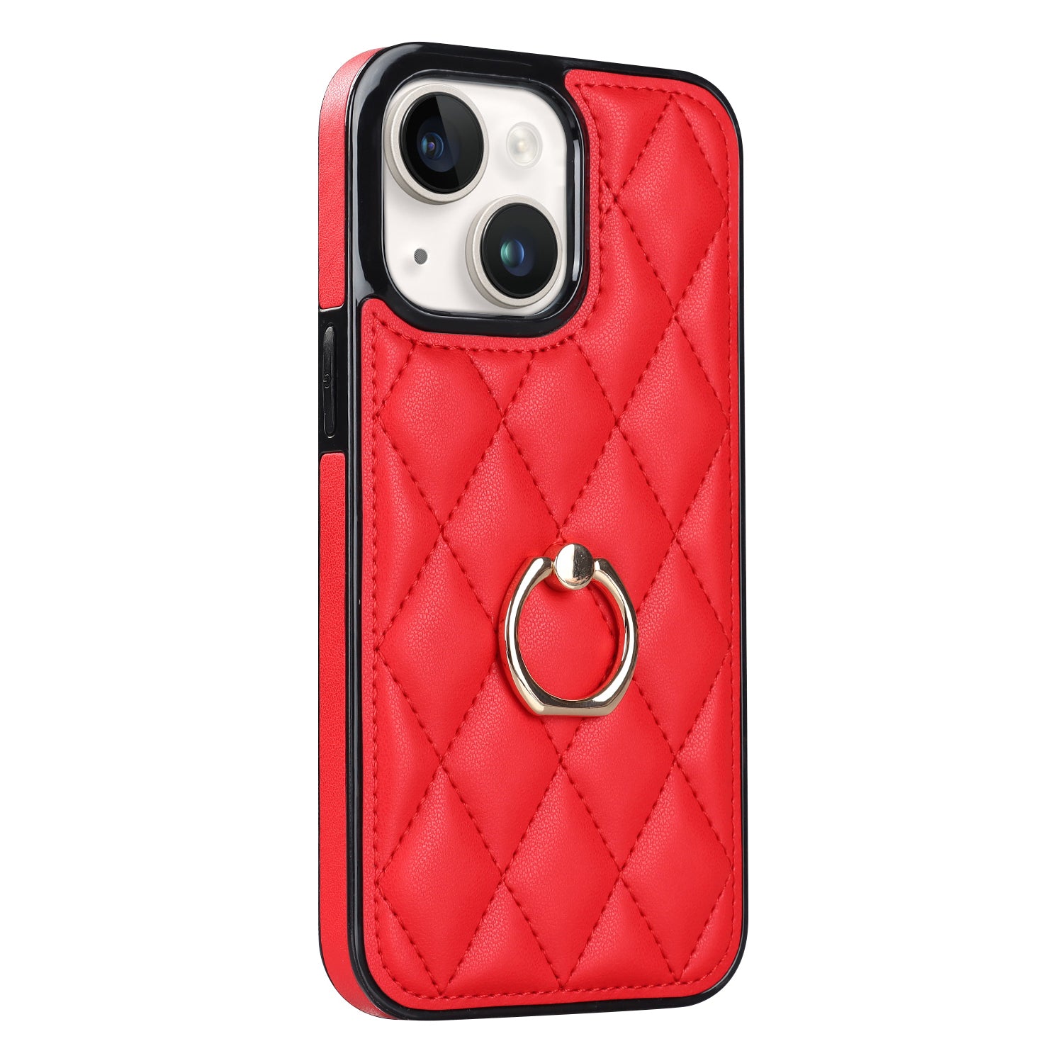 For iPhone 13 mini 5.4 inch Anti-Scratch Phone Cover Stitching Rhombus PU Leather+TPU Phone Case with Ring Holder Kickstand