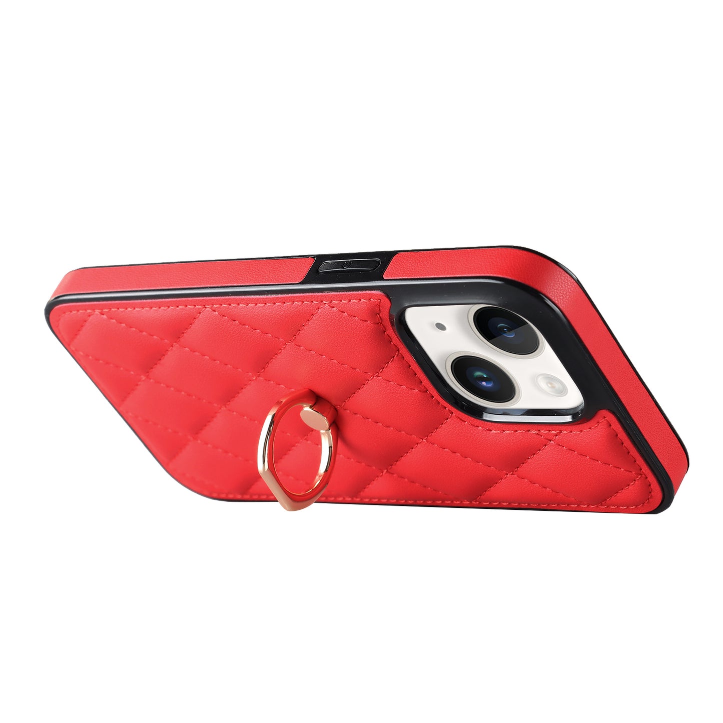 For iPhone 13 mini 5.4 inch Anti-Scratch Phone Cover Stitching Rhombus PU Leather+TPU Phone Case with Ring Holder Kickstand