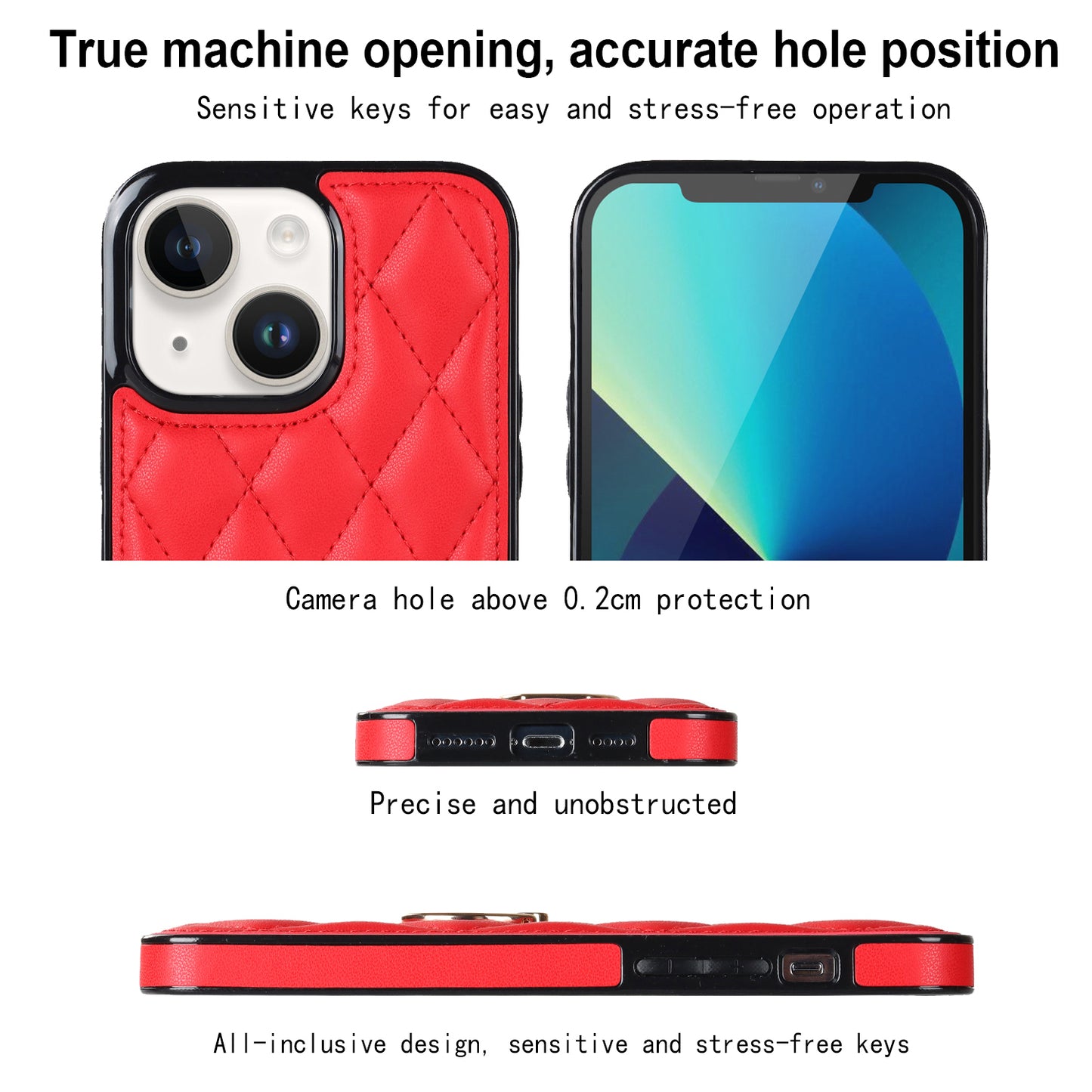 For iPhone 13 mini 5.4 inch Anti-Scratch Phone Cover Stitching Rhombus PU Leather+TPU Phone Case with Ring Holder Kickstand