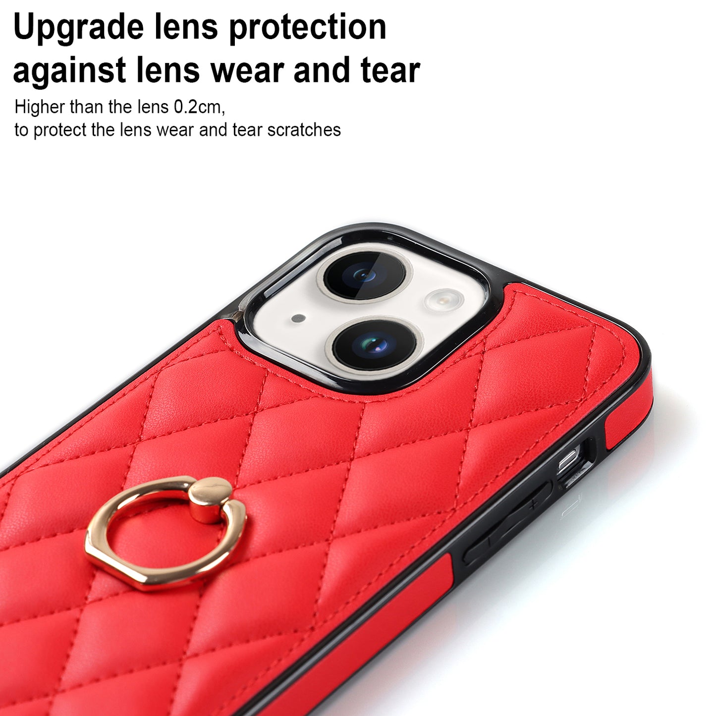 For iPhone 13 mini 5.4 inch Anti-Scratch Phone Cover Stitching Rhombus PU Leather+TPU Phone Case with Ring Holder Kickstand