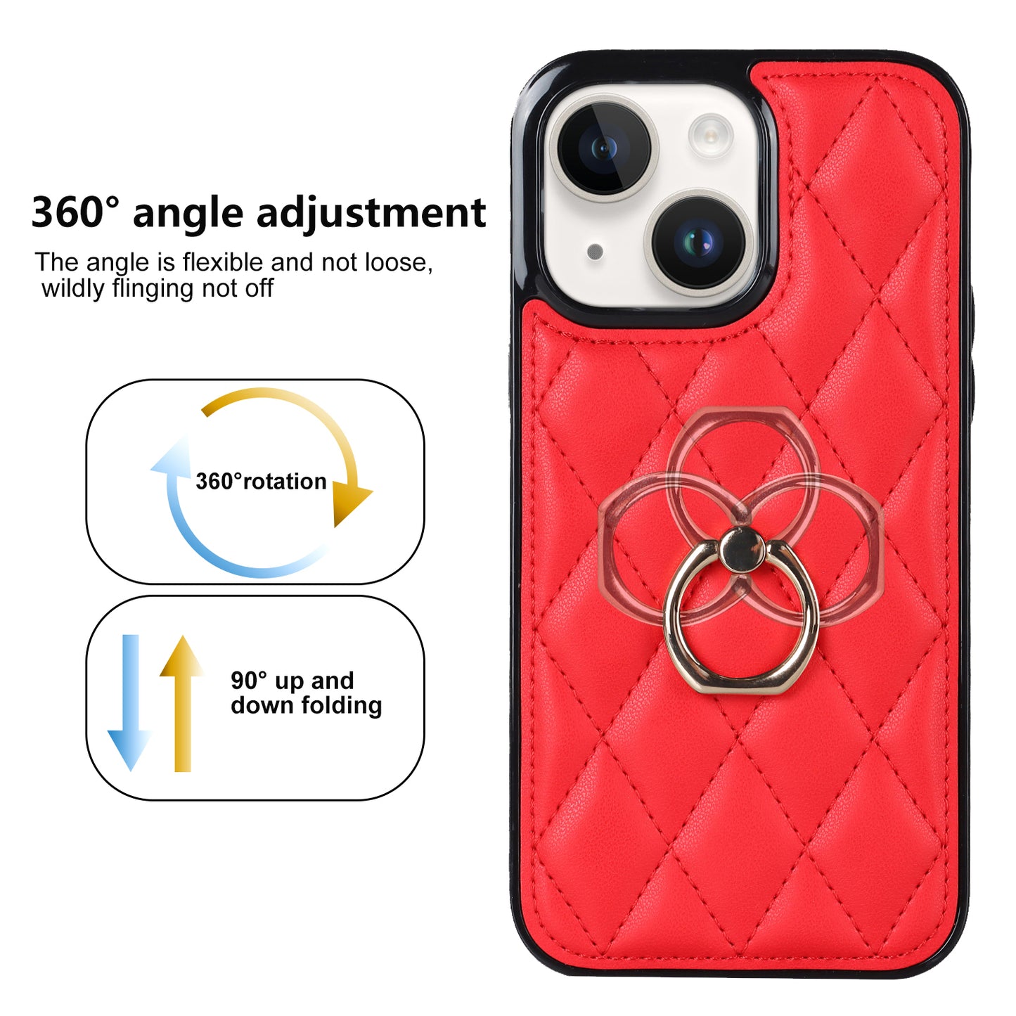 For iPhone 13 mini 5.4 inch Anti-Scratch Phone Cover Stitching Rhombus PU Leather+TPU Phone Case with Ring Holder Kickstand