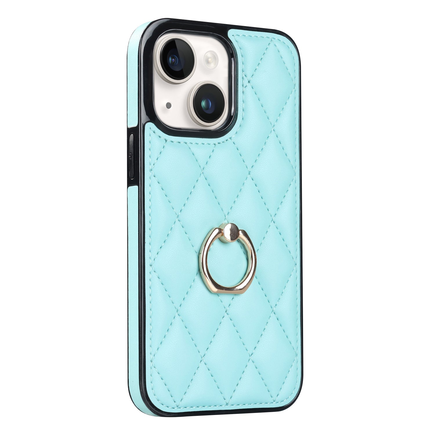 For iPhone 13 mini 5.4 inch Anti-Scratch Phone Cover Stitching Rhombus PU Leather+TPU Phone Case with Ring Holder Kickstand