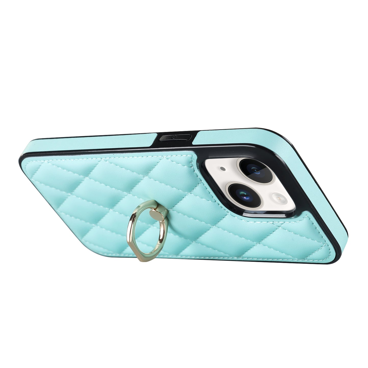 For iPhone 13 mini 5.4 inch Anti-Scratch Phone Cover Stitching Rhombus PU Leather+TPU Phone Case with Ring Holder Kickstand