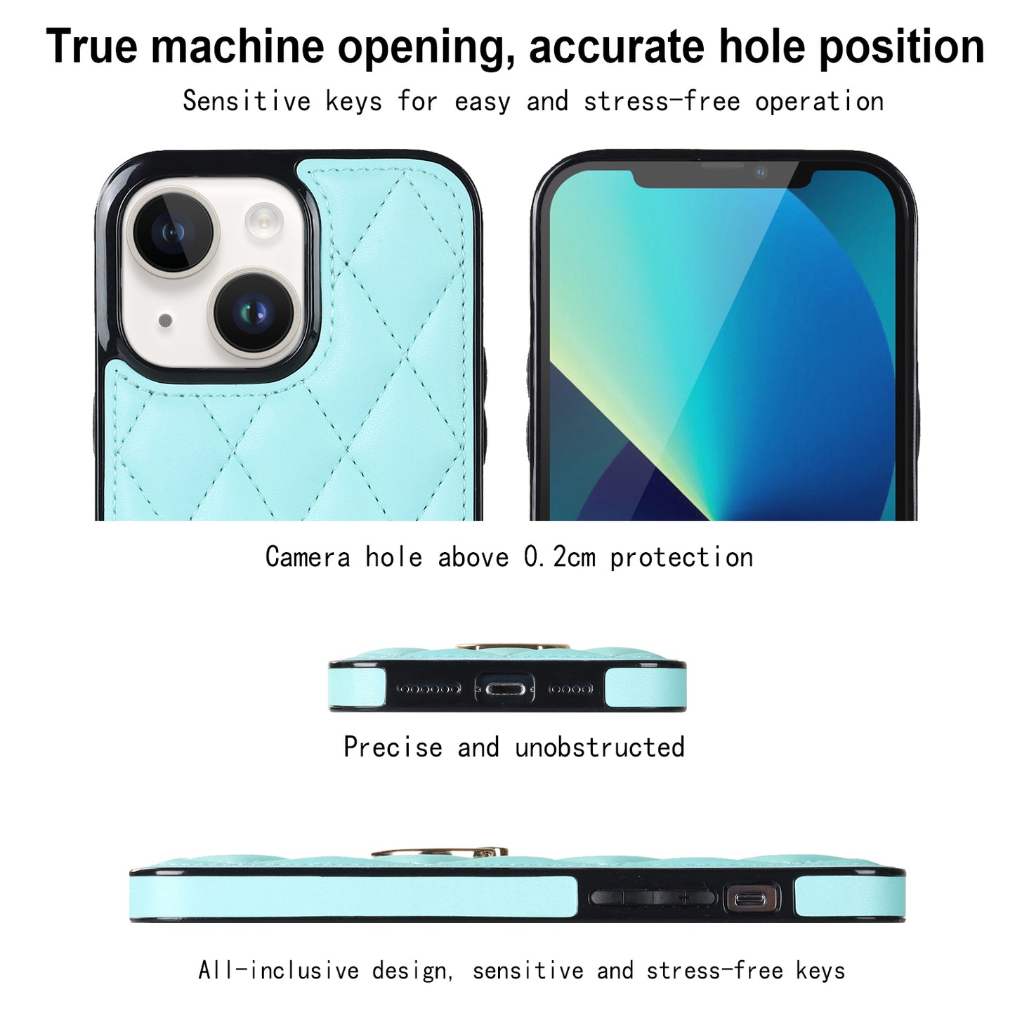 For iPhone 13 mini 5.4 inch Anti-Scratch Phone Cover Stitching Rhombus PU Leather+TPU Phone Case with Ring Holder Kickstand