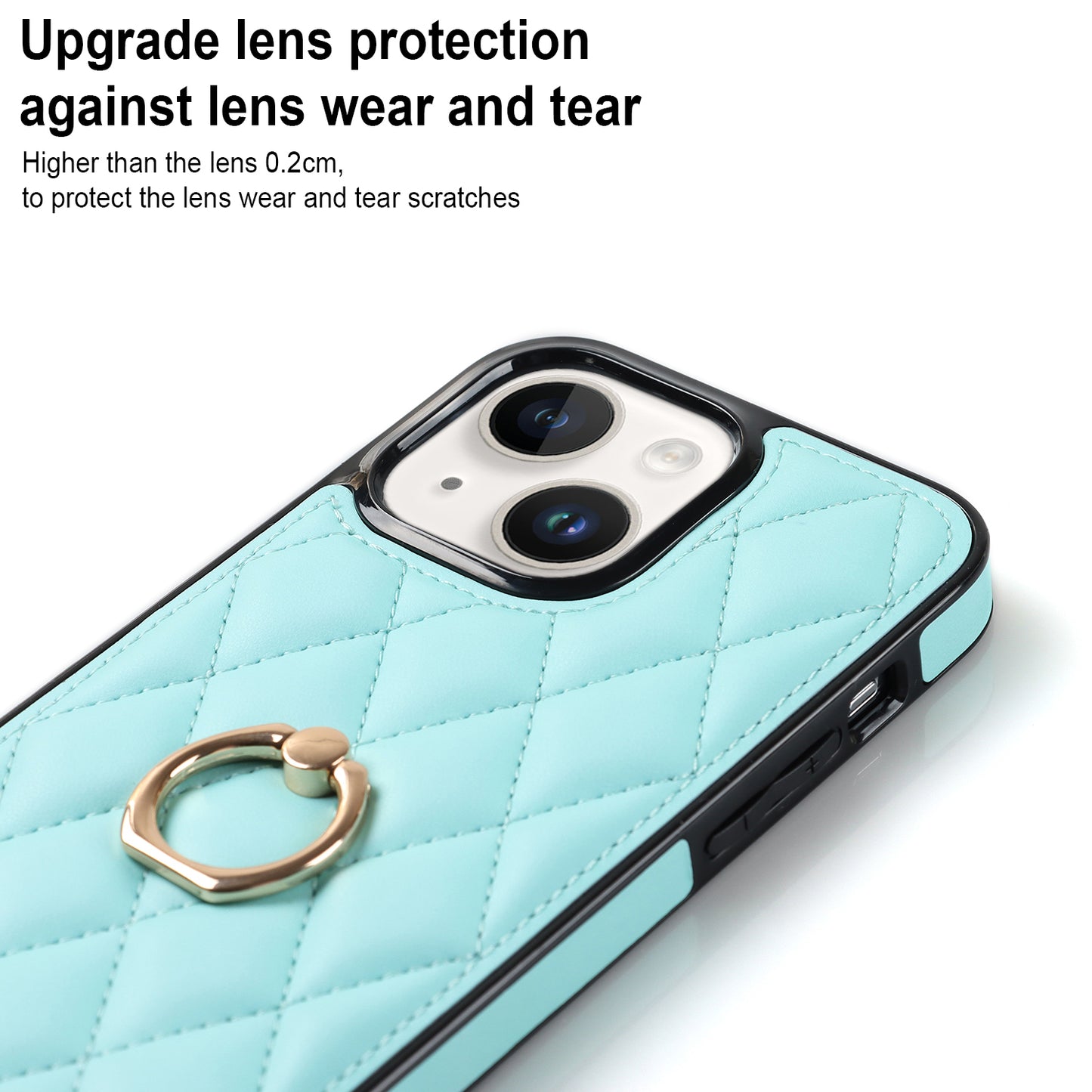 For iPhone 13 mini 5.4 inch Anti-Scratch Phone Cover Stitching Rhombus PU Leather+TPU Phone Case with Ring Holder Kickstand