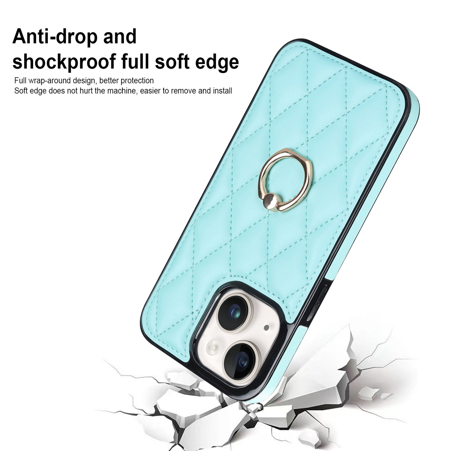 For iPhone 13 mini 5.4 inch Anti-Scratch Phone Cover Stitching Rhombus PU Leather+TPU Phone Case with Ring Holder Kickstand