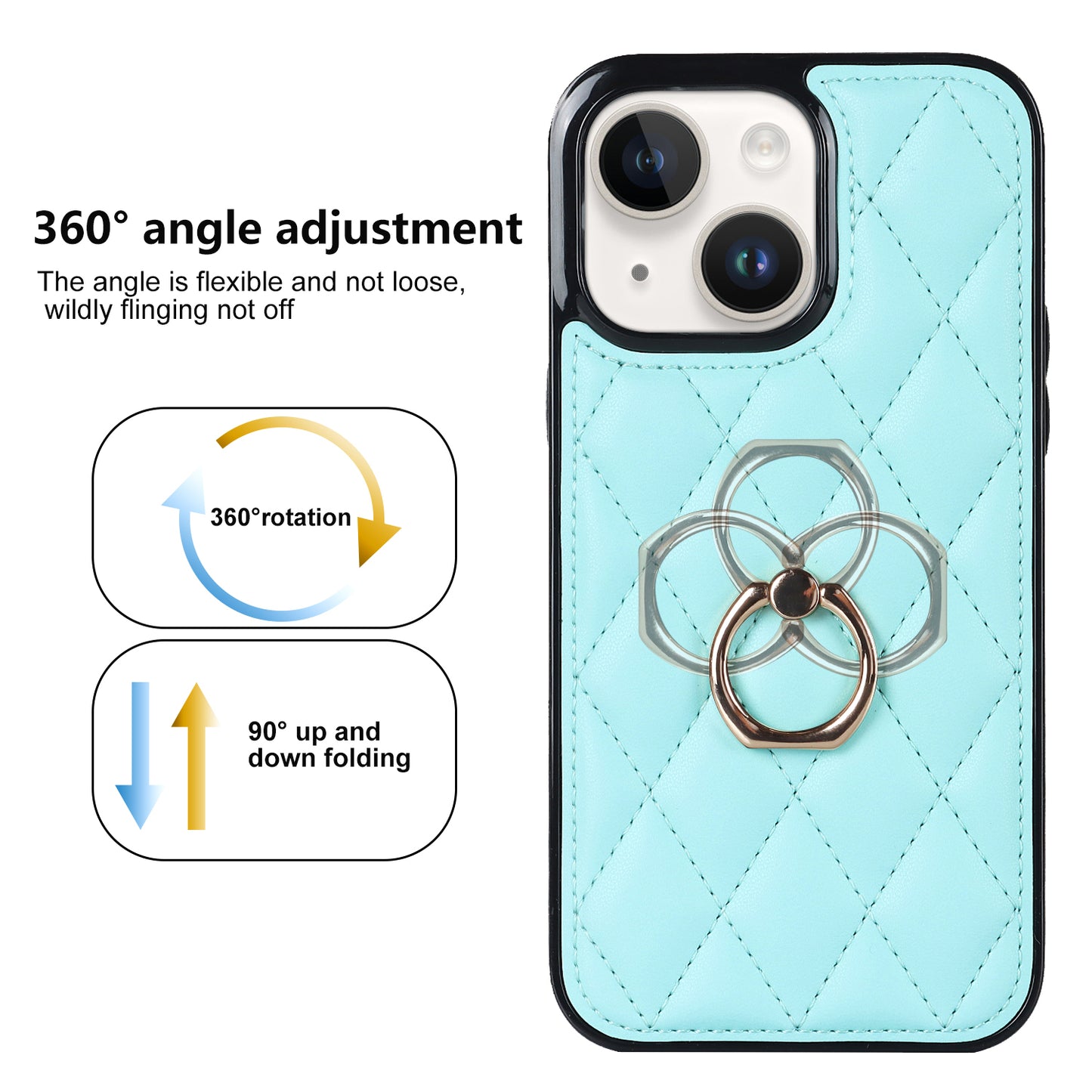 For iPhone 13 mini 5.4 inch Anti-Scratch Phone Cover Stitching Rhombus PU Leather+TPU Phone Case with Ring Holder Kickstand