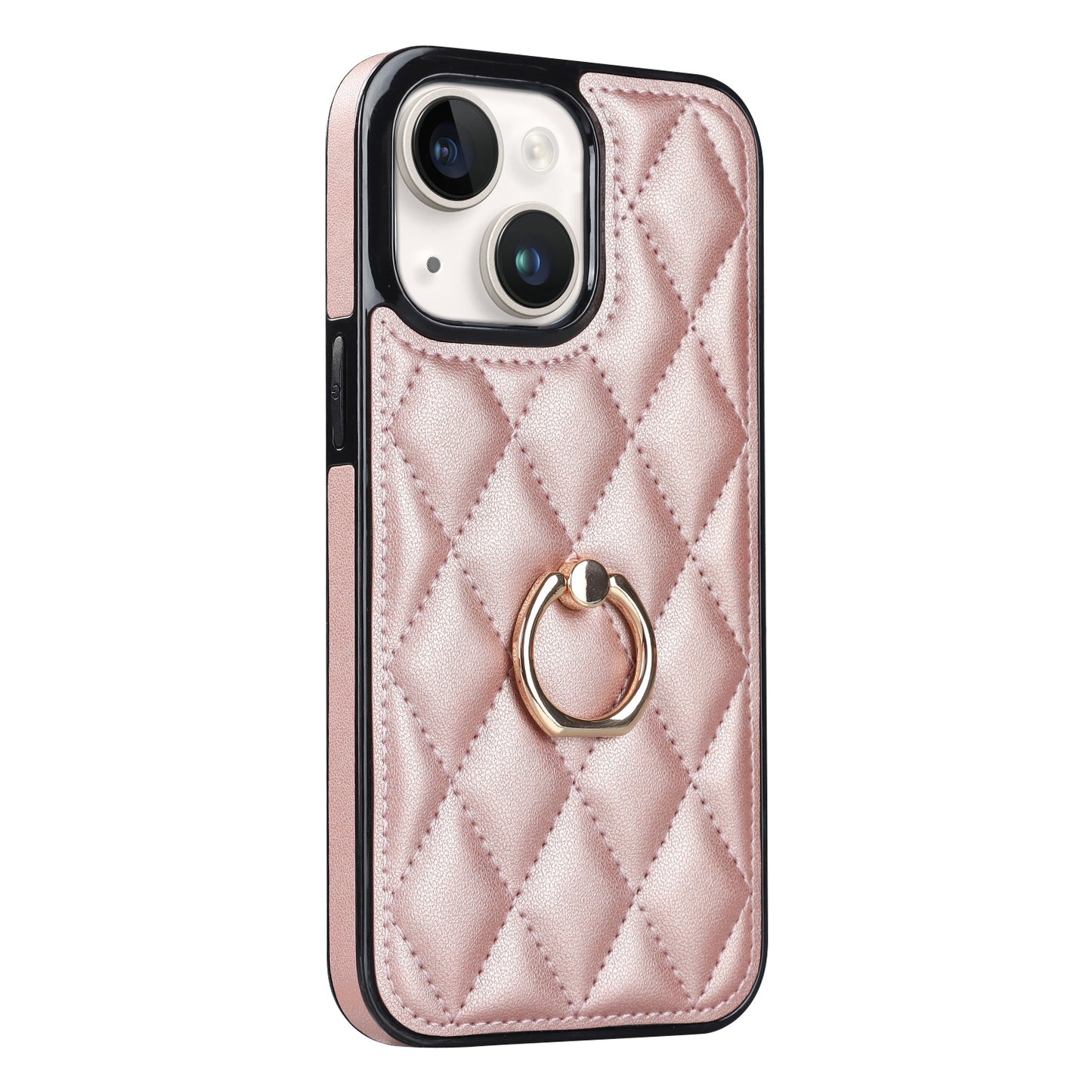 For iPhone 13 mini 5.4 inch Anti-Scratch Phone Cover Stitching Rhombus PU Leather+TPU Phone Case with Ring Holder Kickstand