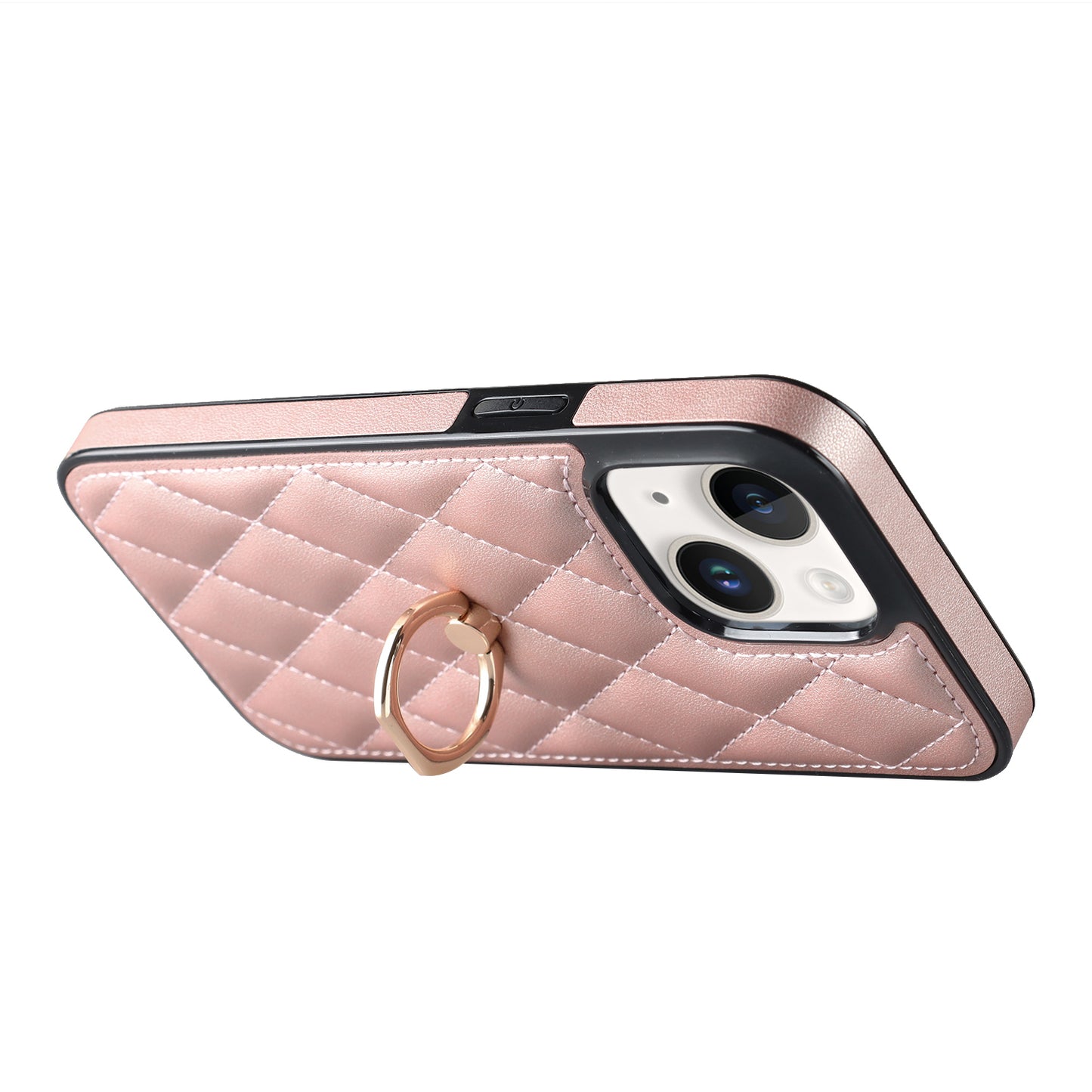 For iPhone 13 mini 5.4 inch Anti-Scratch Phone Cover Stitching Rhombus PU Leather+TPU Phone Case with Ring Holder Kickstand